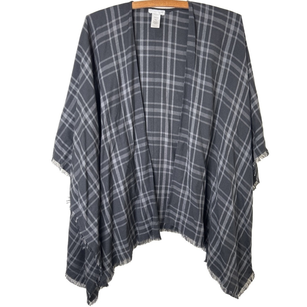 J. JILL Black and Gray Plaid Shawl Cover-Up Size One Size